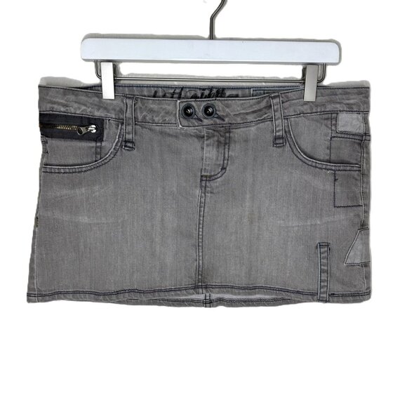Vintage Y2K Kill City Deconstructed Gray Micro Mini Denim Skirt, Size 30 - Picture 1 of 9